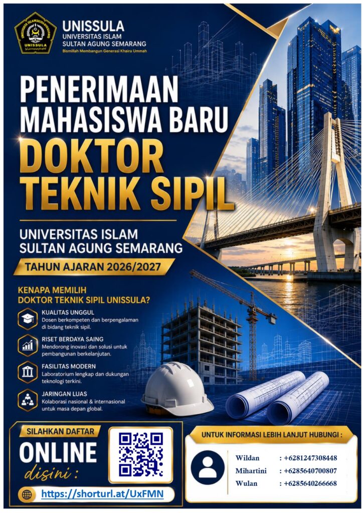 Flyer Penerimaan Mahasiswa Baru Doktor Teknik Sipil UNISSULA Tahun Ajaran 2026/2027